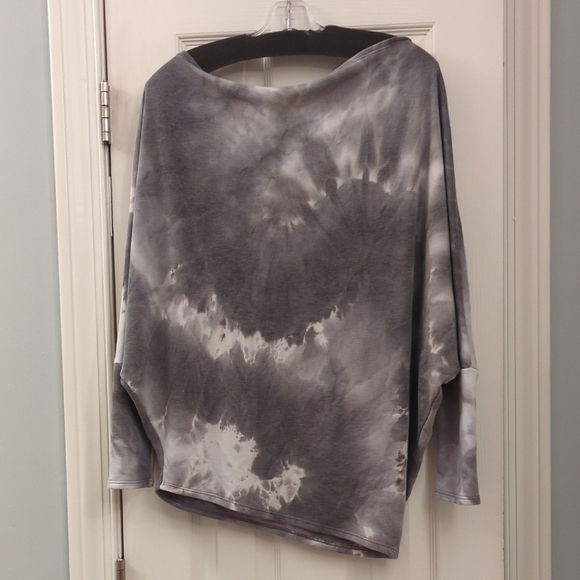 Dress Up Gray Tie-Dye Boat Neck 3/4 Sleeve Off the Shoulder Lightweight … - Picture 3 of 6
